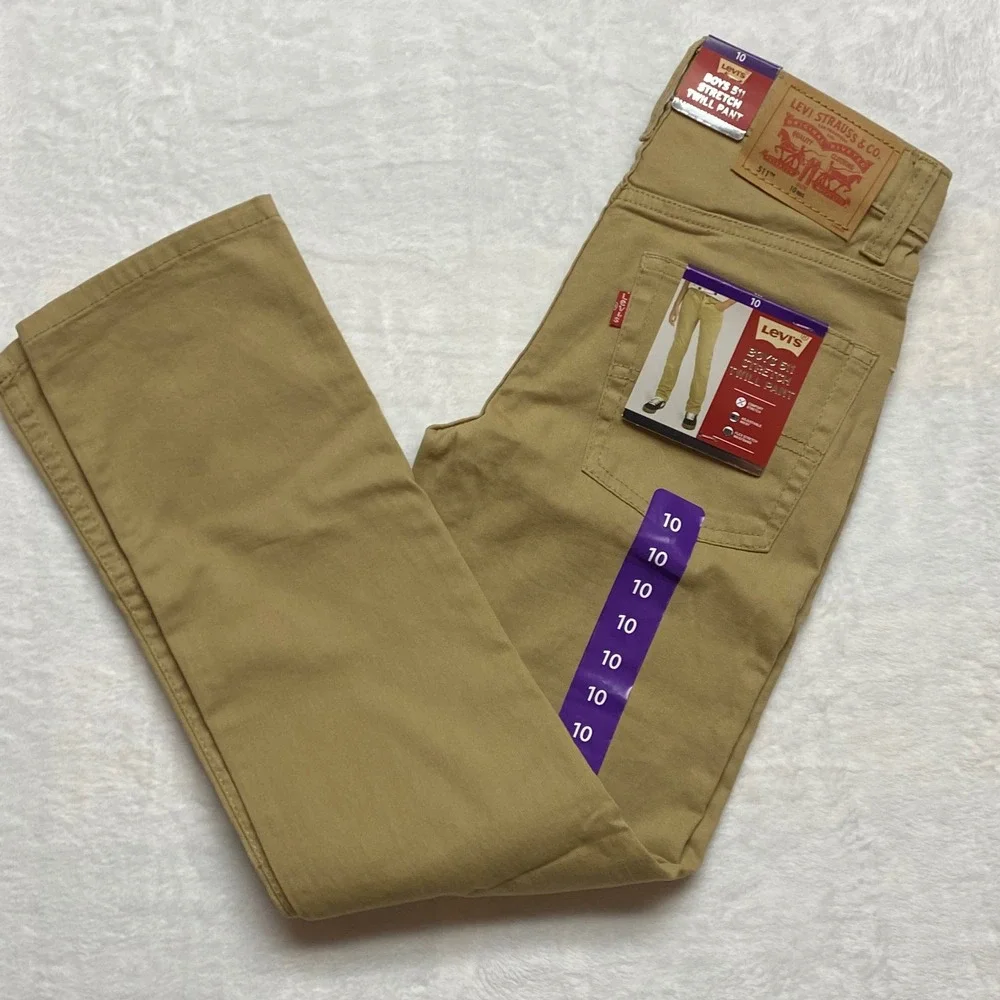 Levis Boys 511 Slim Fit Stretch Twill Pants‎ Khaki Green Adjustable Waist 10 NWT